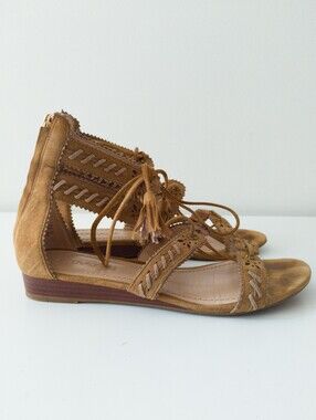 Coach Via Demi Wedge Sandals Size 9 Gladiator Cutout Tassels Back Zip